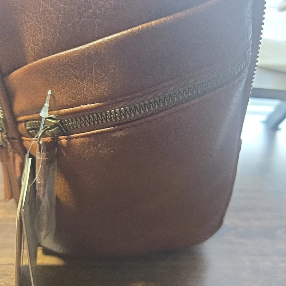 Womens‎ Brown Leather Sling Backback New With Tags